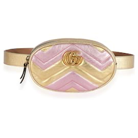 Gucci-Gucci Metallic Gold & Pink Matelassé Marmont Belt Bag-Other