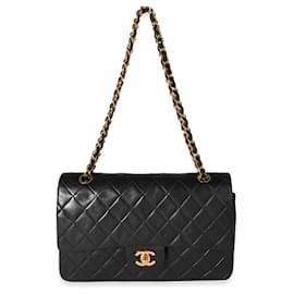 Chanel-Chanel Vintage Black Quilted Lambskin Medium Classic Double Flap Bag-Black