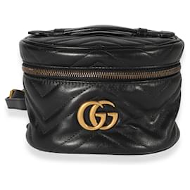 Gucci-Gucci Black Matelassé Calfskin GG Marmont Round Backpack-Black