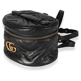 Gucci-Gucci Black Matelassé Calfskin GG Marmont Round Backpack-Black