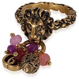 Gucci-Gucci Testa di leone color ottone e anello con ciondolo con perline con marmotta GG-Altro