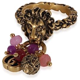 Gucci-Gucci Brass Tone Lion Head & Beaded Charm Ring with Marmot GG-Other