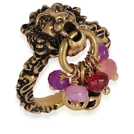 Gucci-Gucci Brass Tone Lion Head & Beaded Charm Ring with Marmot GG-Other