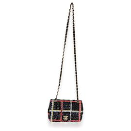 Chanel-Mini borsa rettangolare con patta Chanel nera multicolore in tweed-Multicolore