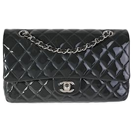 Chanel-Chanel Shadow & Blue Quilted Charol Medium Bolso con solapa con forro clásico-Azul,Gris