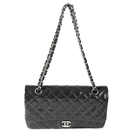 Chanel-Chanel Shadow & Blue Quilted Patent Leather Medium Classic Double Flap Bag-Blue,Grey
