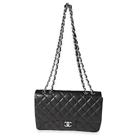 Chanel-Sac Chanel Jumbo Classic en cuir d'agneau matelassé noir-Noir