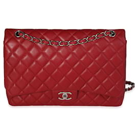 Chanel-Chanel Red Quilted Caviar Maxi Classic Double Flap Bag-Red