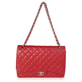 Chanel-Bolsa Chanel Red Caviar Maxi Classic forrada com aba com aba-Vermelho