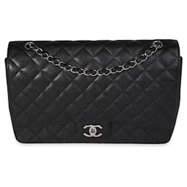 Chanel-Bolsa Chanel Black acolchoada Caviar Maxi Classic forrada com aba-Preto