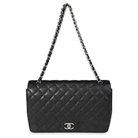 Chanel-Chanel Black Quilted Caviar Maxi Classic Double Flap Bag-Black