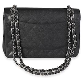 Chanel-Chanel Black Quilted Caviar Jumbo Classic Double Flap HandBag-Black