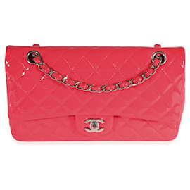 Chanel-Bolsa Chanel Candy Pink acolchoada couro envernizado médio com aba com forro clássico-Rosa