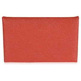 Hermès-Hermès Sienne Chévre Mysore Calvi Card Case-Red,Orange