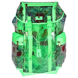 Gucci-Gucci Rucksack aus neongrünem Leder und Flora-PVC-Mehrfarben,Grün