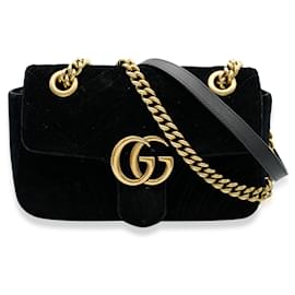 Gucci-Gucci Black Velvet Matelasse GG Mini Marmont Bag-Black