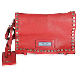 Prada-Prada Red Leather Glace Etiquette Crossbody-Red