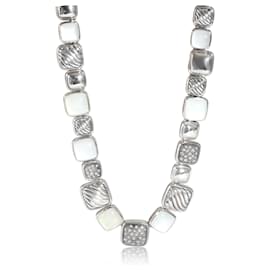 David Yurman-David Yurman Chiclet Moonstone & Diamond Necklace in Sterling Silver 1/1 ctw-Other