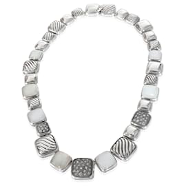 David Yurman-David Yurman Chiclet Moonstone & Diamond Necklace in Sterling Silver 1/1 ctw-Other