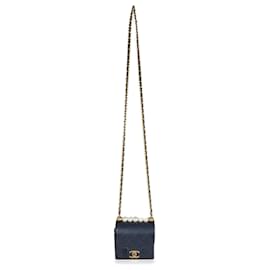 Chanel-Chanel Navy Goatskin Chic Pearls Mini Flap Bag-Blau