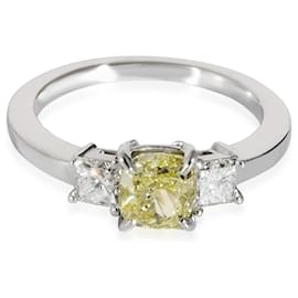 Autre Marque-Bague de fiançailles coussin jaune intense fantaisie en platine VS1 1.31 ctw-Autre