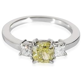 Autre Marque-Fancy Intense Yellow Cushion Engagement Ring in Platinum VS1 1.31 ctw-Other