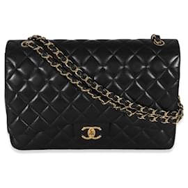 Chanel-Bolsa com aba Chanel Black Lambskin Classic Maxi forrada-Preto