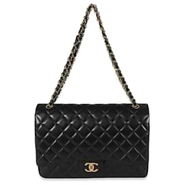 Chanel-Bolsa com aba Chanel Black Lambskin Classic Maxi forrada-Preto