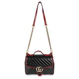 Gucci-Gucci Cuir matelassé noir GG Marmont Petite poignée supérieure Torchon-Rouge,Bleu