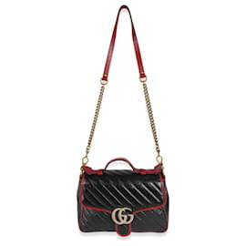 Gucci-Gucci schwarzer gesteppter Leder-GG-Marmont-kleiner Torchon-Griff oben-Rot,Blau