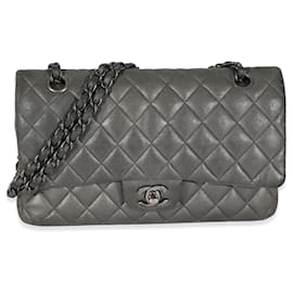 Chanel-Chanel Grey Metallic Nubuck Medium Classic Double Flap-Brown,Metallic