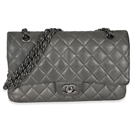 Chanel-Chanel Grey Metallic Nubuck Medium Classic Double Flap-Grey,Metallic