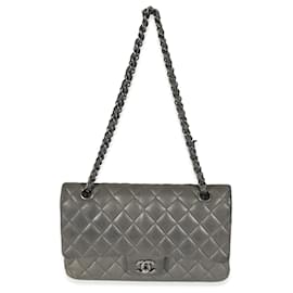 Chanel-Chanel Grey Metallic Nubuck Medium Classic Double Flap-Brown,Metallic