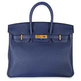 Hermès-Hermès Taurillon Novillo Verso Bleu Saphir Gris Mouette Birkin 25 GHW-Blue