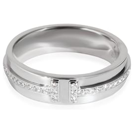 Tiffany & Co-TIFFANY & CO. Anel de diamante estreito Tiffany T em 18K ouro branco 0.13 ctw-Outro