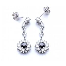 Autre Marque-Long earrings with Diamonds.-Black,Silvery