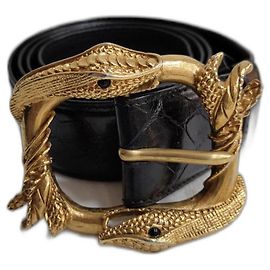 Prada Cintos Preto Dourado