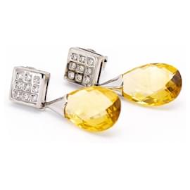Autre Marque-BRIOLE Citrine and diamonds earrings.-Silvery,Yellow