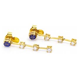 Autre Marque-Ceylon Gold and Sapphire Earrings-Golden,Navy blue