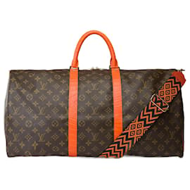 Louis Vuitton-Bolso Keepall LOUIS VUITTON de lona marrón - 101746-Castaño