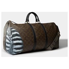 Louis Vuitton-Bolso Keepall LOUIS VUITTON de lona marrón - 101745-Castaño