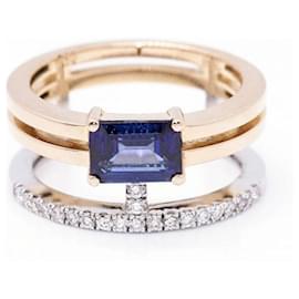Autre Marque-Sapphire and diamond ring.-Blue,Golden