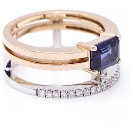 Autre Marque-Sapphire and diamond ring.-Blue,Golden
