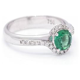 Autre Marque-WHITE GOLD, Emerald and Diamond Ring.-Silvery,Green
