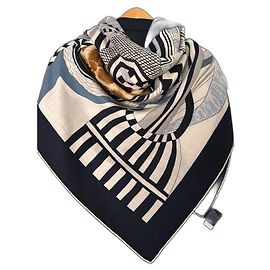 Shawl 140 The imaginary Hermès saddle Eggshell Navy blue Camel