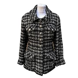 Chanel-Taille de veste planisphère en tweed noir et blanc 38 fr-Noir