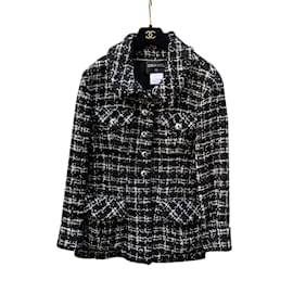 Chanel-Black and White Tweed Planisphere Jacket Size 38 fr-Black