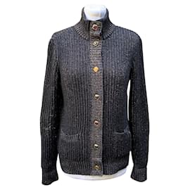 Chanel-2011 Paris Byzance Schwarzer Kaschmir-Seiden-Cardigan, Größe 38 fr-Schwarz