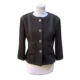 Chanel-2013 Black Cotton Tweed 3/4 Length Jacket Size 36 fr-Black