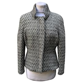 Chanel-Veste zippée en laine mélangée grise sur le devant Taille 38 fr-Gris